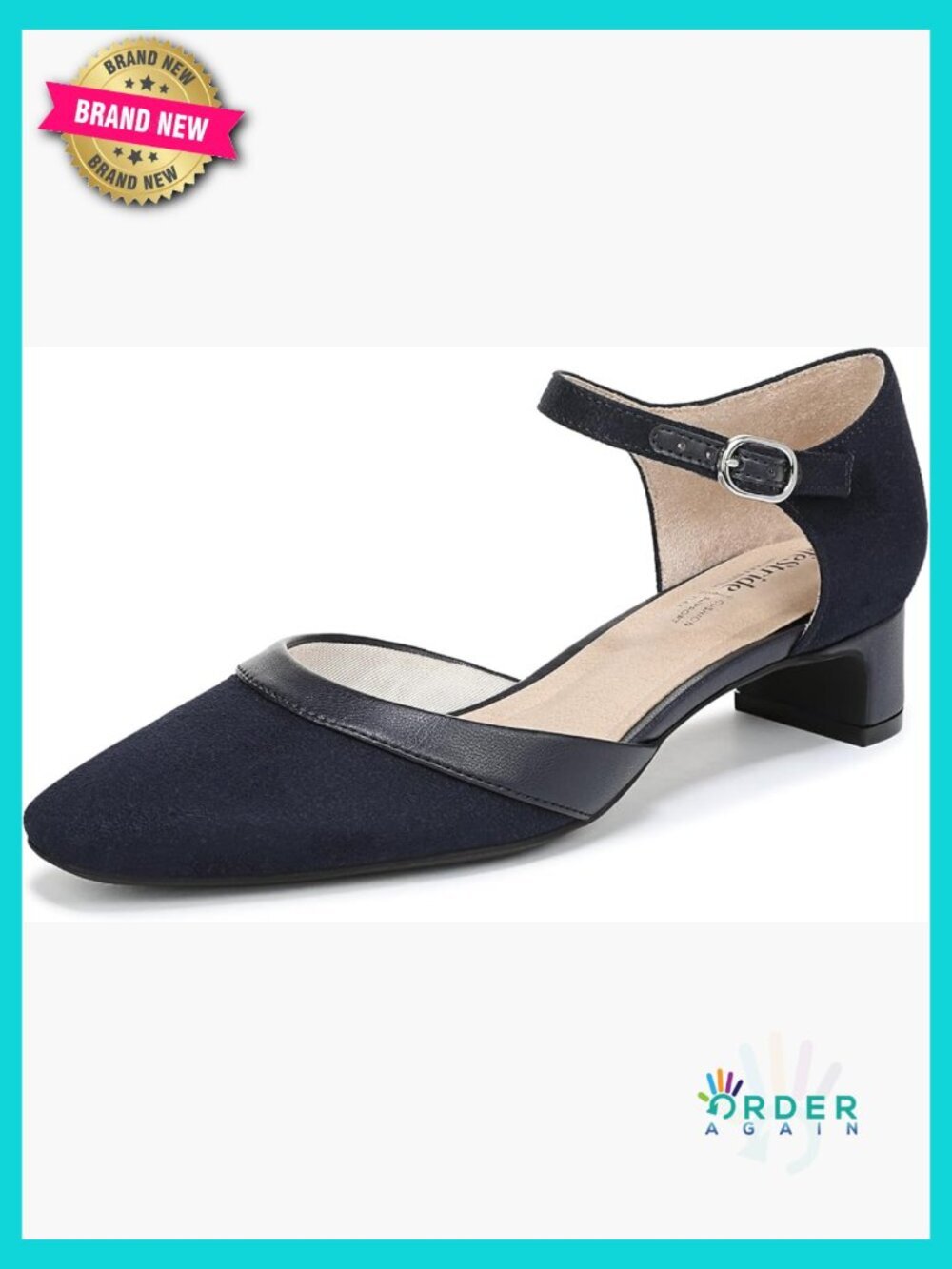 Block Heel Pumps with Adjustable Ankle Strap Almond Toe Kitten Heel Classic